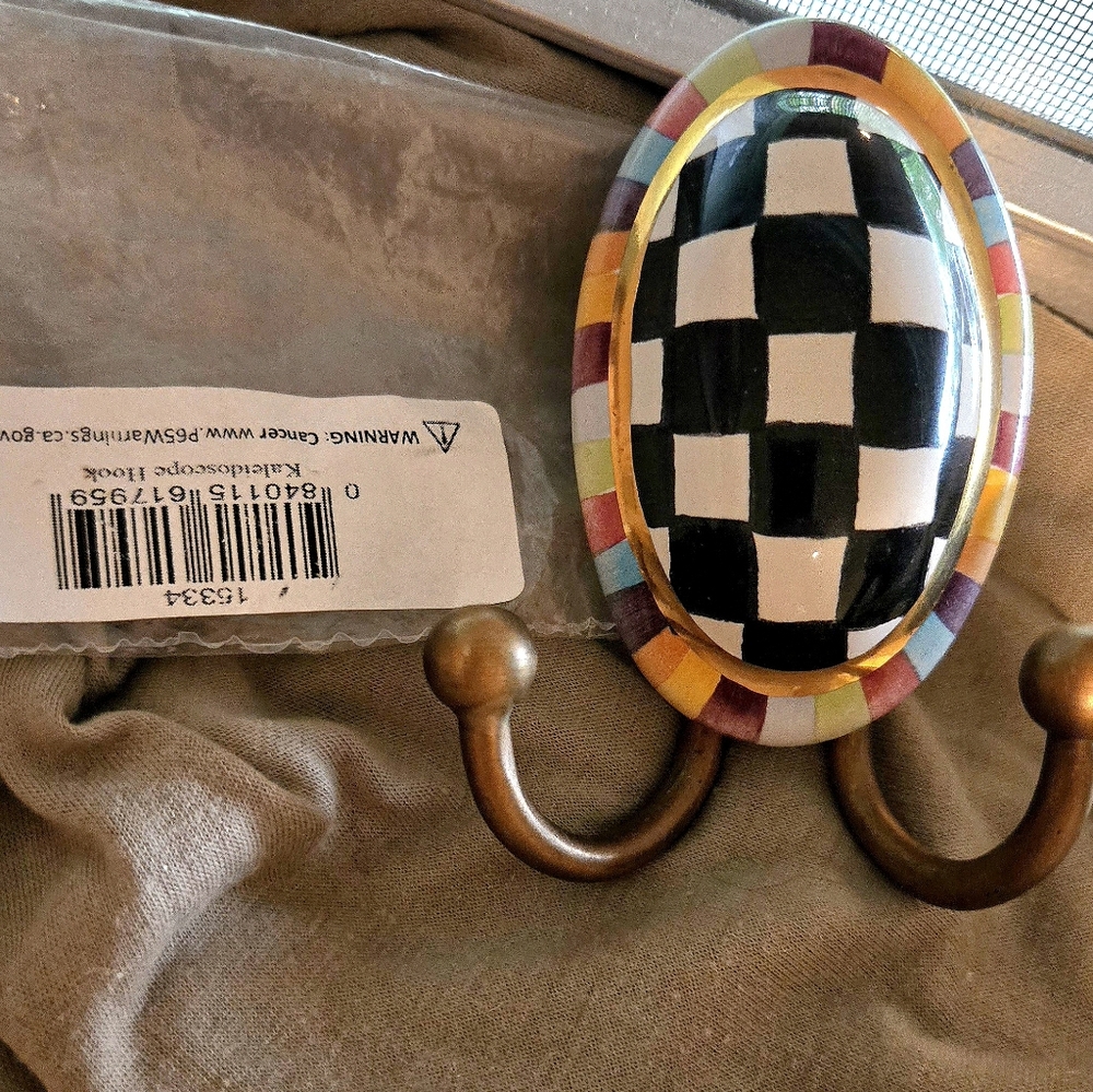 MacKenzie-Childs Black-and-White Checker Hook with Multicolor Rim